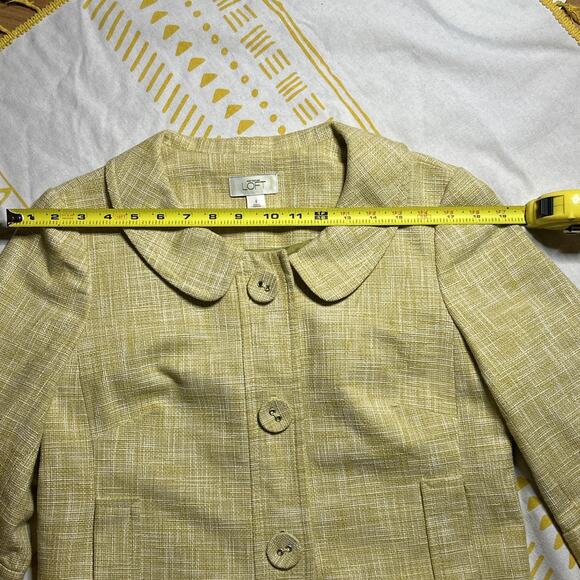 Ann Taylor Loft Tweed Blazer Jacket Yellow Size 8 3/4 Sleeves Button Front Women - Picture 7 of 10